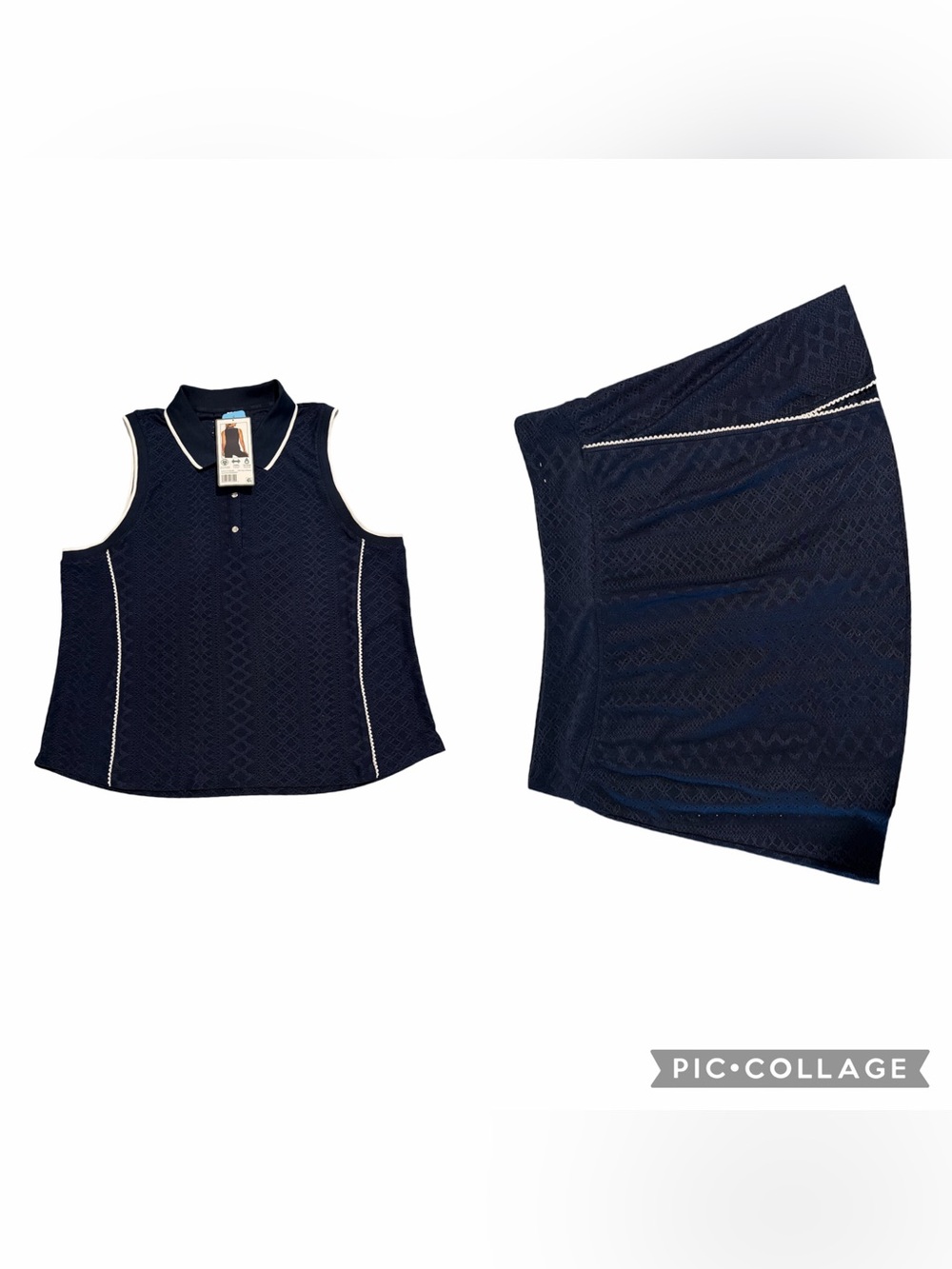 REEBOK Navy & White Eyelet Tank & Skort Set size x large